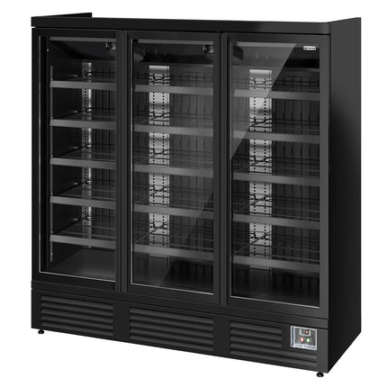 GGM Gastro Commercial multideck display fridge - 1890mm - 1539L - with 3 double‑glazed hinged glass doors & 5 shelves - Black