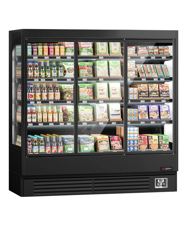 GGM Gastro Commercial multideck display fridge - 1940mm - 893L - with 3 hinged glass doors & 4 shelves - Black