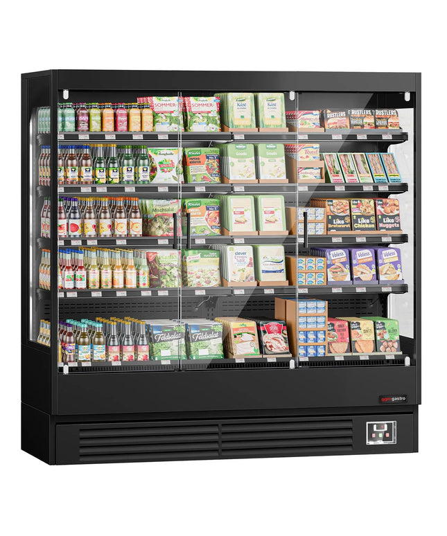GGM Gastro Commercial multideck display fridge - 1940mm - 893L - with 3 hinged glass doors & 4 shelves - Black