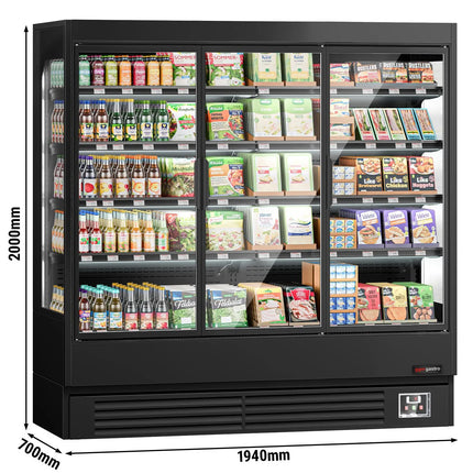GGM Gastro Commercial multideck display fridge - 1940mm - 893L - with 3 hinged glass doors & 4 shelves - Black