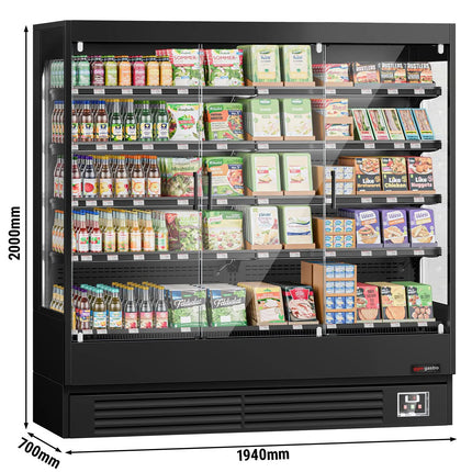 GGM Gastro Commercial multideck display fridge - 1940mm - 893L - with 3 hinged glass doors & 4 shelves - Black