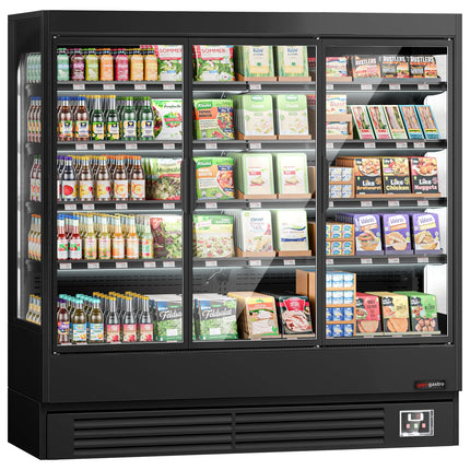 GGM Gastro Commercial multideck display fridge - 1940mm - 893L - with 3 hinged glass doors & 4 shelves - Black