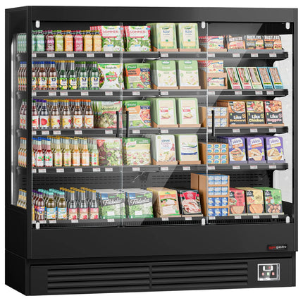 GGM Gastro Commercial multideck display fridge - 1940mm - 893L - with 3 hinged glass doors & 4 shelves - Black