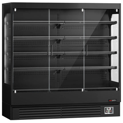 GGM Gastro Commercial multideck display fridge - 1940mm - 893L - with 3 hinged glass doors & 4 shelves - Black