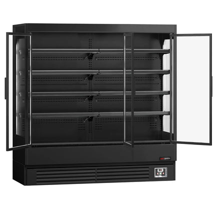 GGM Gastro Commercial multideck display fridge - 1940mm - 893L - with 3 hinged glass doors & 4 shelves - Black