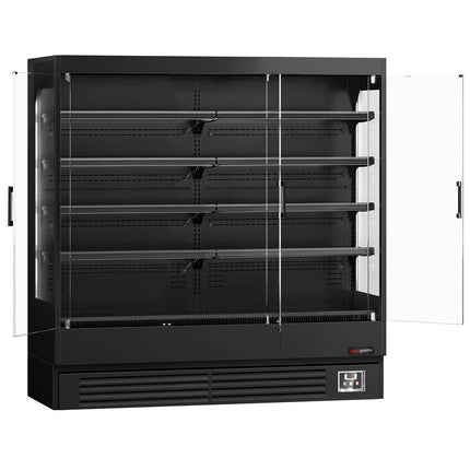 GGM Gastro Commercial multideck display fridge - 1940mm - 893L - with 3 hinged glass doors & 4 shelves - Black