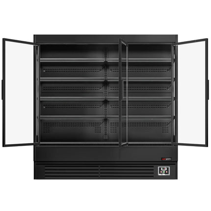 GGM Gastro Commercial multideck display fridge - 1940mm - 893L - with 3 hinged glass doors & 4 shelves - Black