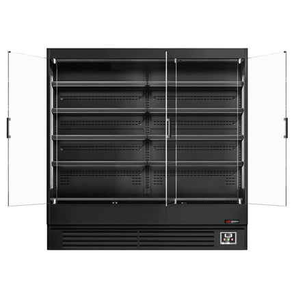 GGM Gastro Commercial multideck display fridge - 1940mm - 893L - with 3 hinged glass doors & 4 shelves - Black