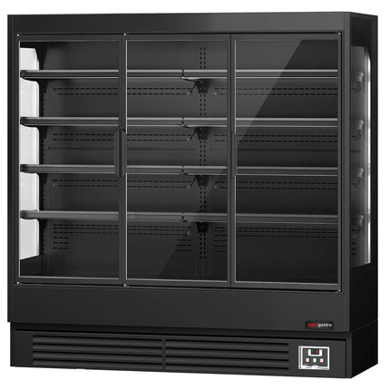 GGM Gastro Commercial multideck display fridge - 1940mm - 893L - with 3 hinged glass doors & 4 shelves - Black