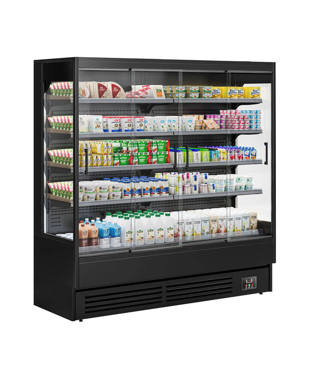 GGM Gastro Commercial multideck display fridge - 1940mm - 893L - with 4 sliding glass doors & 4 shelves - Black