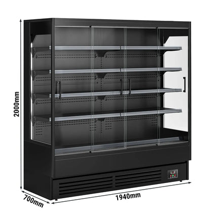GGM Gastro Commercial multideck display fridge - 1940mm - 893L - with 4 sliding glass doors & 4 shelves - Black