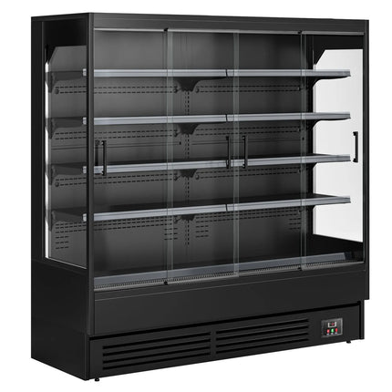 GGM Gastro Commercial multideck display fridge - 1940mm - 893L - with 4 sliding glass doors & 4 shelves - Black