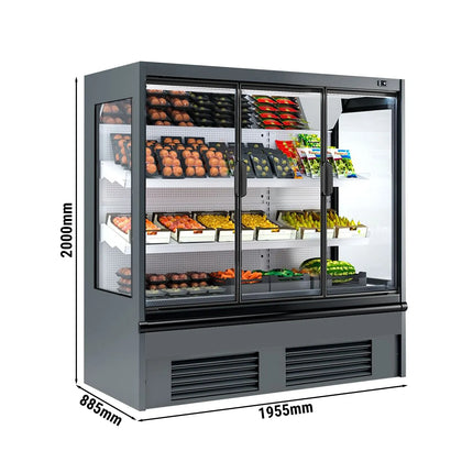 GGM Gastro Commercial multideck display fridge - 1955mm - 1056L - with 1 double‑glazed hinged glass door & 2 shelves - Anthracite