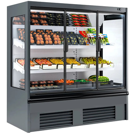 GGM Gastro Commercial multideck display fridge - 1955mm - 1056L - with 1 double‑glazed hinged glass door & 2 shelves - Anthracite
