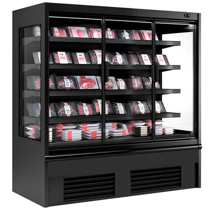GGM Gastro Commercial multideck display fridge - 1955mm - 1204L - with 3 hinged glass doors & 4 shelves - Black