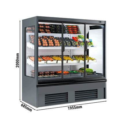 GGM Gastro Commercial multideck display fridge - 1955mm - 555L - with 1 double‑glazed hinged glass door & 2 shelves - Anthracite