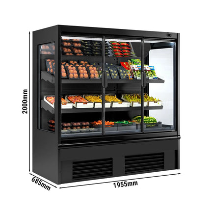 GGM Gastro Commercial multideck display fridge - 1955mm - 555L - with 1 double‑glazed hinged glass door & 2 shelves - Black