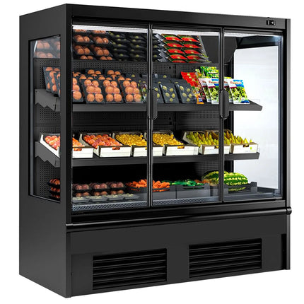 GGM Gastro Commercial multideck display fridge - 1955mm - 555L - with 1 double‑glazed hinged glass door & 2 shelves - Black
