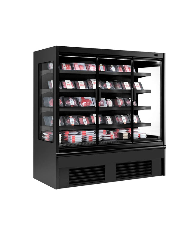 GGM Gastro Commercial multideck display fridge - 1955mm - 852L - with 3 double‑glazed hinged glass doors & 4 shelves - Black