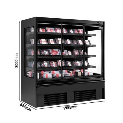 GGM Gastro Commercial multideck display fridge - 1955mm - 852L - with 3 double‑glazed hinged glass doors & 4 shelves - Black