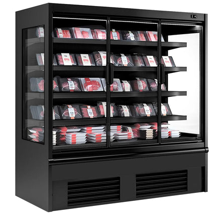 GGM Gastro Commercial multideck display fridge - 1955mm - 852L - with 3 double‑glazed hinged glass doors & 4 shelves - Black