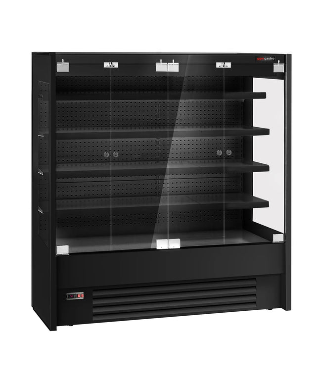 GGM Gastro Commercial multideck display fridge - 1960mm - with 4 hinged glass doors & 4 shelves - Black