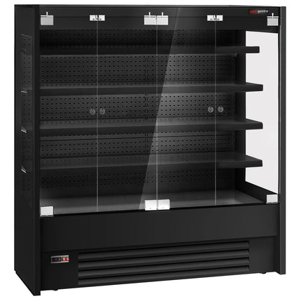 GGM Gastro Commercial multideck display fridge - 1960mm - with 4 hinged glass doors & 4 shelves - Black