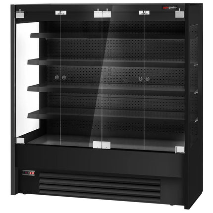 GGM Gastro Commercial multideck display fridge - 1960mm - with 4 hinged glass doors & 4 shelves - Black