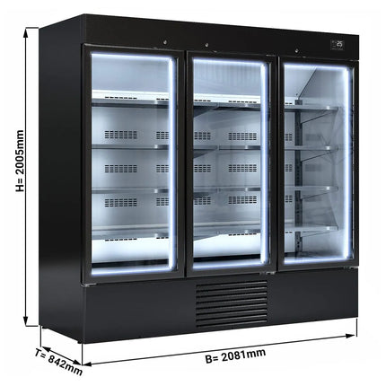 GGM Gastro Commercial multideck display fridge - 2081mm - 2030L - with 3 double‑glazed hinged glass doors & 8 shelves - Black