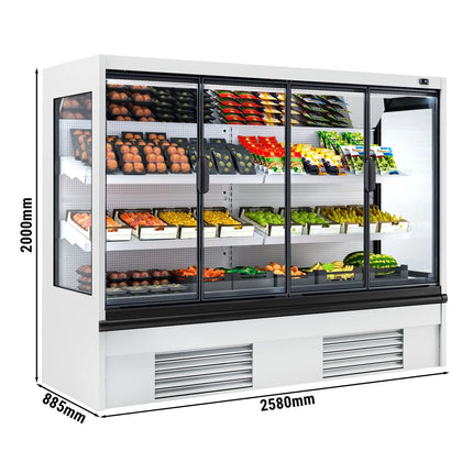 GGM Gastro Commercial multideck display fridge - 2500mm - 1408L - with 4 hinged glass doors & 2 shelves - White