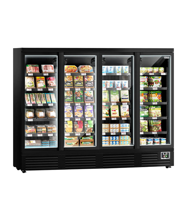 GGM Gastro Commercial multideck display fridge - 2520mm - 1900L - with 4 hinged glass doors & 5 shelves - Black