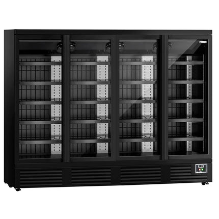 GGM Gastro Commercial multideck display fridge - 2520mm - 1900L - with 4 hinged glass doors & 5 shelves - Black
