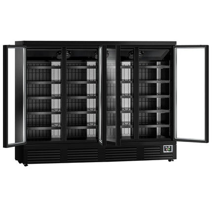 GGM Gastro Commercial multideck display fridge - 2520mm - 1900L - with 4 hinged glass doors & 5 shelves - Black