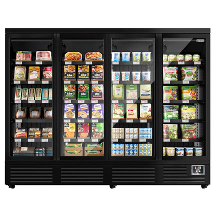 GGM Gastro Commercial multideck display fridge - 2520mm - 1900L - with 4 hinged glass doors & 5 shelves - Black