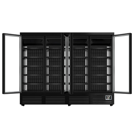 GGM Gastro Commercial multideck display fridge - 2520mm - 1900L - with 4 hinged glass doors & 5 shelves - Black
