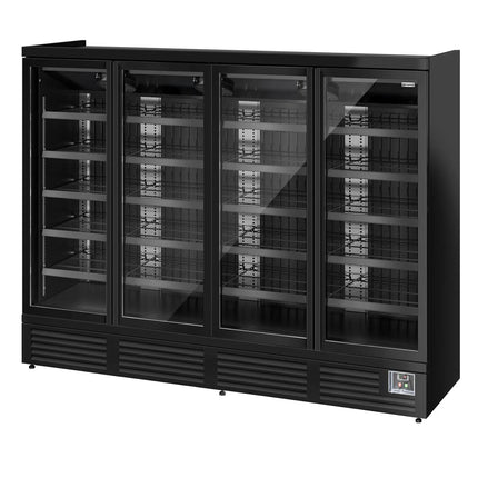 GGM Gastro Commercial multideck display fridge - 2520mm - 1900L - with 4 hinged glass doors & 5 shelves - Black