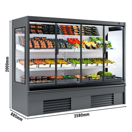 GGM Gastro Commercial multideck display fridge - 2580mm - 1408L - with 4 hinged glass doors & 2 shelves - Anthracite