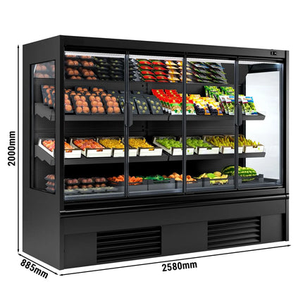 GGM Gastro Commercial multideck display fridge - 2580mm - 1408L - with 4 hinged glass doors & 2 shelves - Black