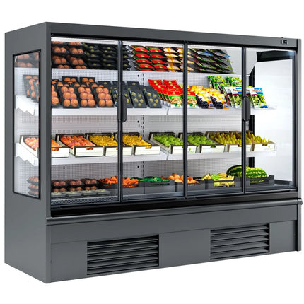 GGM Gastro Commercial multideck display fridge - 2580mm - 1408L - with 4 hinged glass doors & 2 shelves - Anthracite