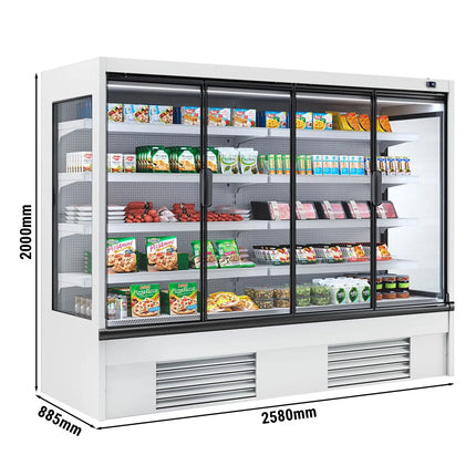 GGM Gastro Commercial multideck display fridge - 2580mm - 1605L - with 4 double‑glazed hinged glass doors & 4 shelves - White
