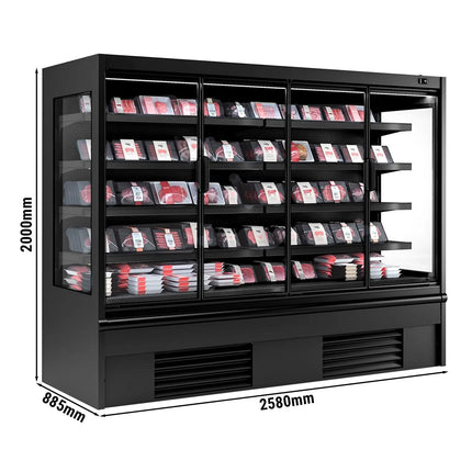 GGM Gastro Commercial multideck display fridge - 2580mm - 1605L - with 4 double‑glazed hinged glass doors & 4 shelves - Black