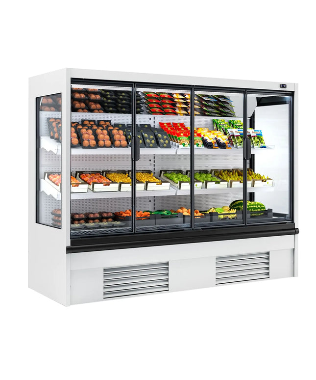 GGM Gastro Commercial multideck display fridge - 2580mm - 740L - with 2 double‑glazed hinged glass doors & 2 shelves - White