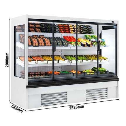 GGM Gastro Commercial multideck display fridge - 2580mm - 740L - with 2 double‑glazed hinged glass doors & 2 shelves - White