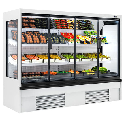 GGM Gastro Commercial multideck display fridge - 2580mm - 740L - with 2 double‑glazed hinged glass doors & 2 shelves - White