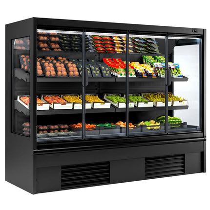 GGM Gastro Commercial multideck display fridge - 2580mm - 740L - with 2 double‑glazed hinged glass doors & 2 shelves - Black