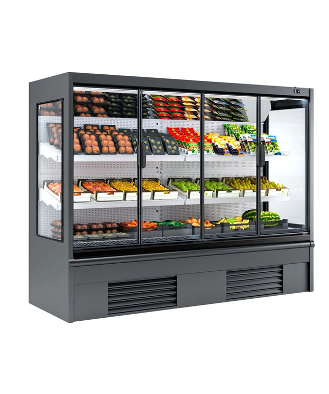 GGM Gastro Commercial multideck display fridge - 2580mm - 740L - with 2 hinged glass doors & 2 shelves - Anthracite