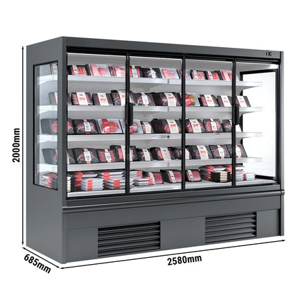 GGM Gastro Commercial multideck display fridge - 2580mm - 910L - with 4 double‑glazed hinged glass doors & 4 shelves - Anthracite Grey