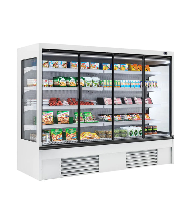 GGM Gastro Commercial multideck display fridge - 2580mm - 910L - with 4 hinged glass doors & 4 shelves - White