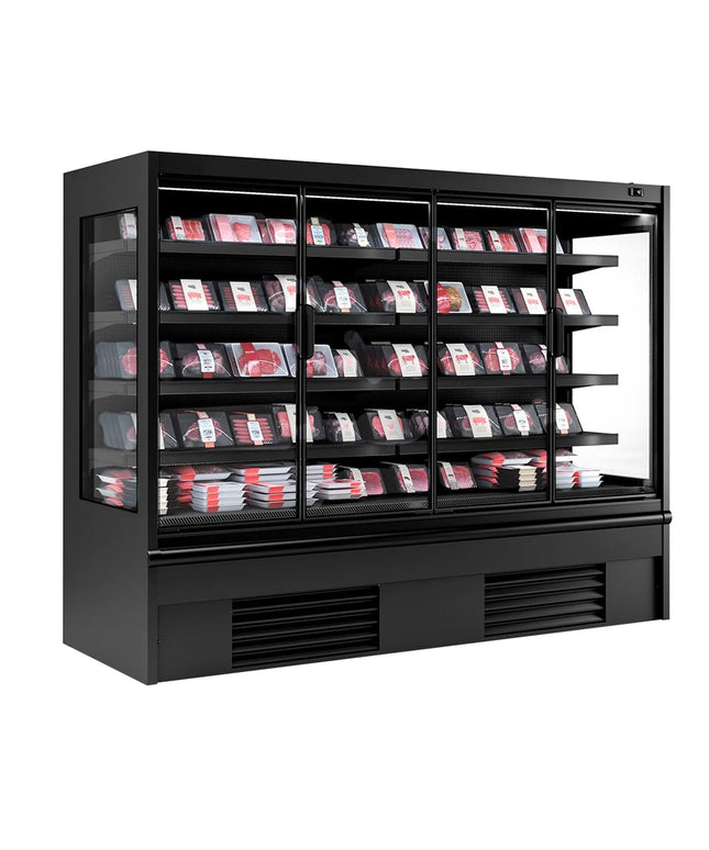 GGM Gastro Commercial multideck display fridge - 2580mm - 910L - with 4 hinged glass doors & 4 shelves - Black