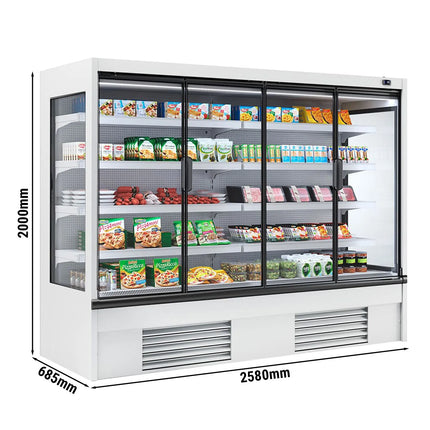GGM Gastro Commercial multideck display fridge - 2580mm - 910L - with 4 hinged glass doors & 4 shelves - White